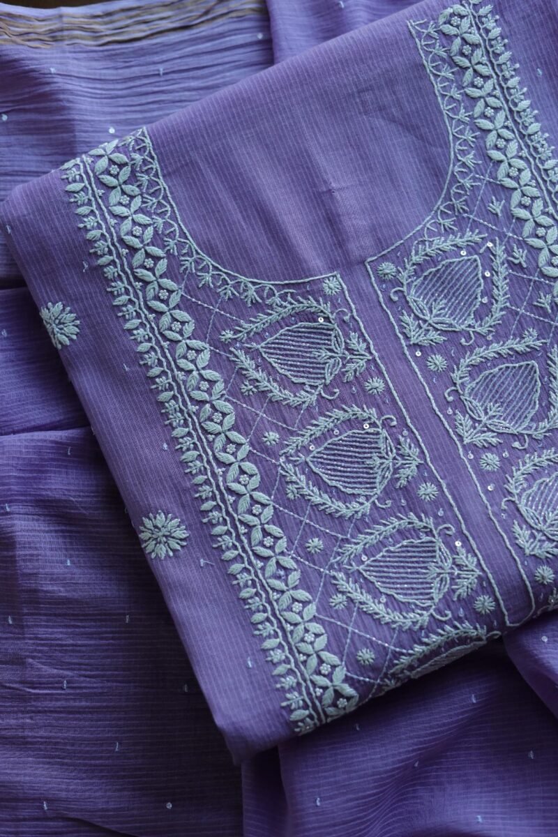 Mal Cotton Fine Chikankari With Kamdani Work Unstitched Fabric