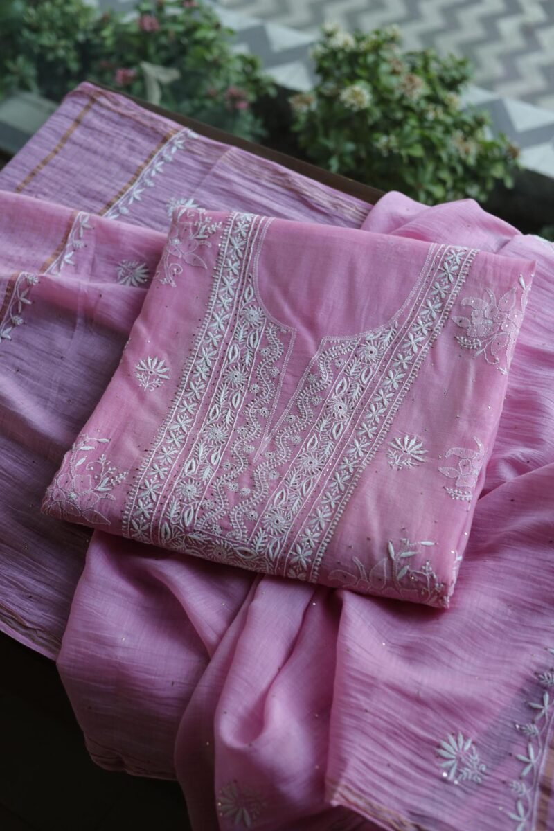 Mal Cotton Fine Chikankari With Kamdani Work Unstitched Fabric
