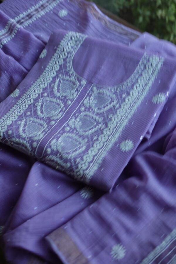 Mal Cotton Fine Chikankari With Kamdani Work Unstitched Fabric - Image 5