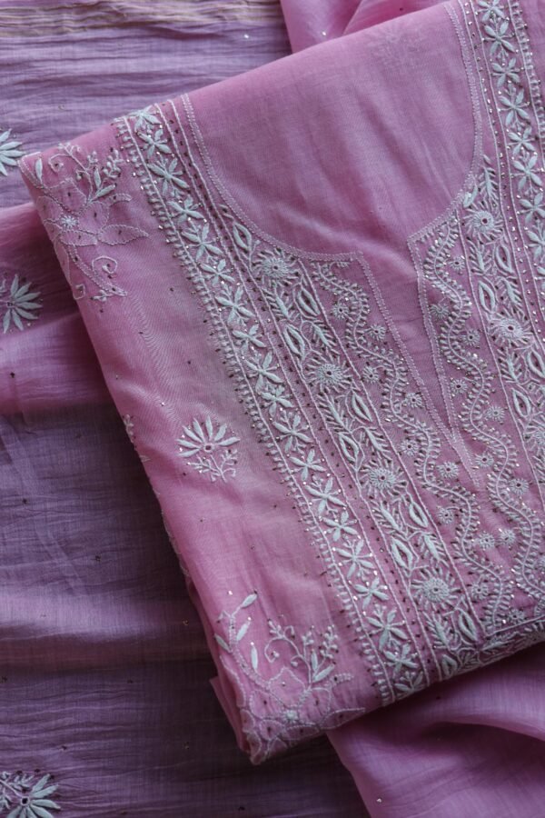 Mal Cotton Fine Chikankari With Kamdani Work Unstitched Fabric