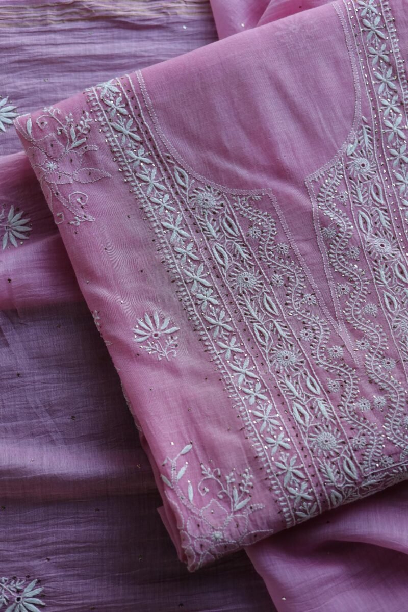 Mal Cotton Fine Chikankari With Kamdani Work Unstitched Fabric
