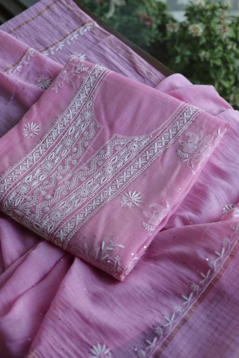 Mal Cotton Fine Chikankari With Kamdani Work Unstitched Fabric