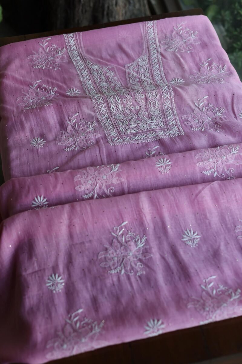 Mal Cotton Fine Chikankari With Kamdani Work Unstitched Fabric