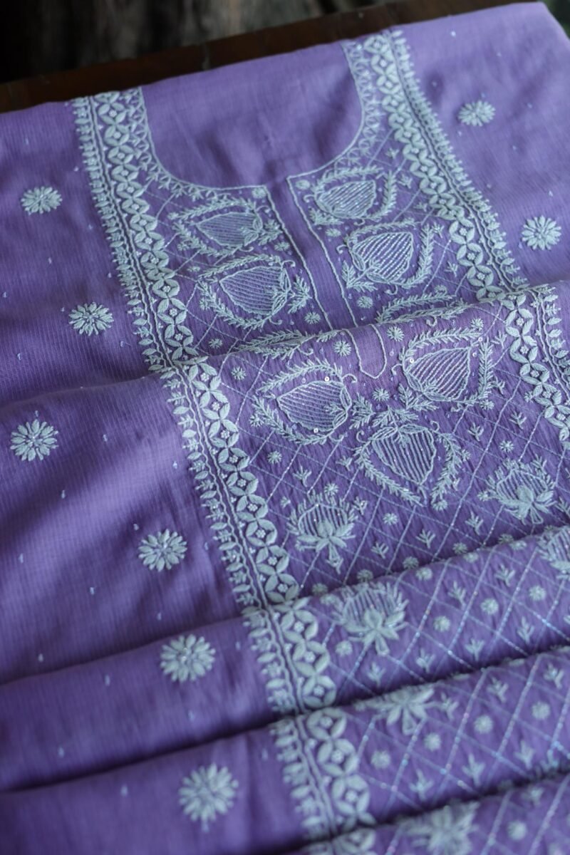 Mal Cotton Fine Chikankari With Kamdani Work Unstitched Fabric