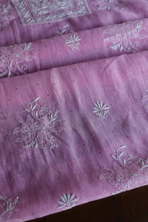 Mal Cotton Fine Chikankari With Kamdani Work Unstitched Fabric - Image 9