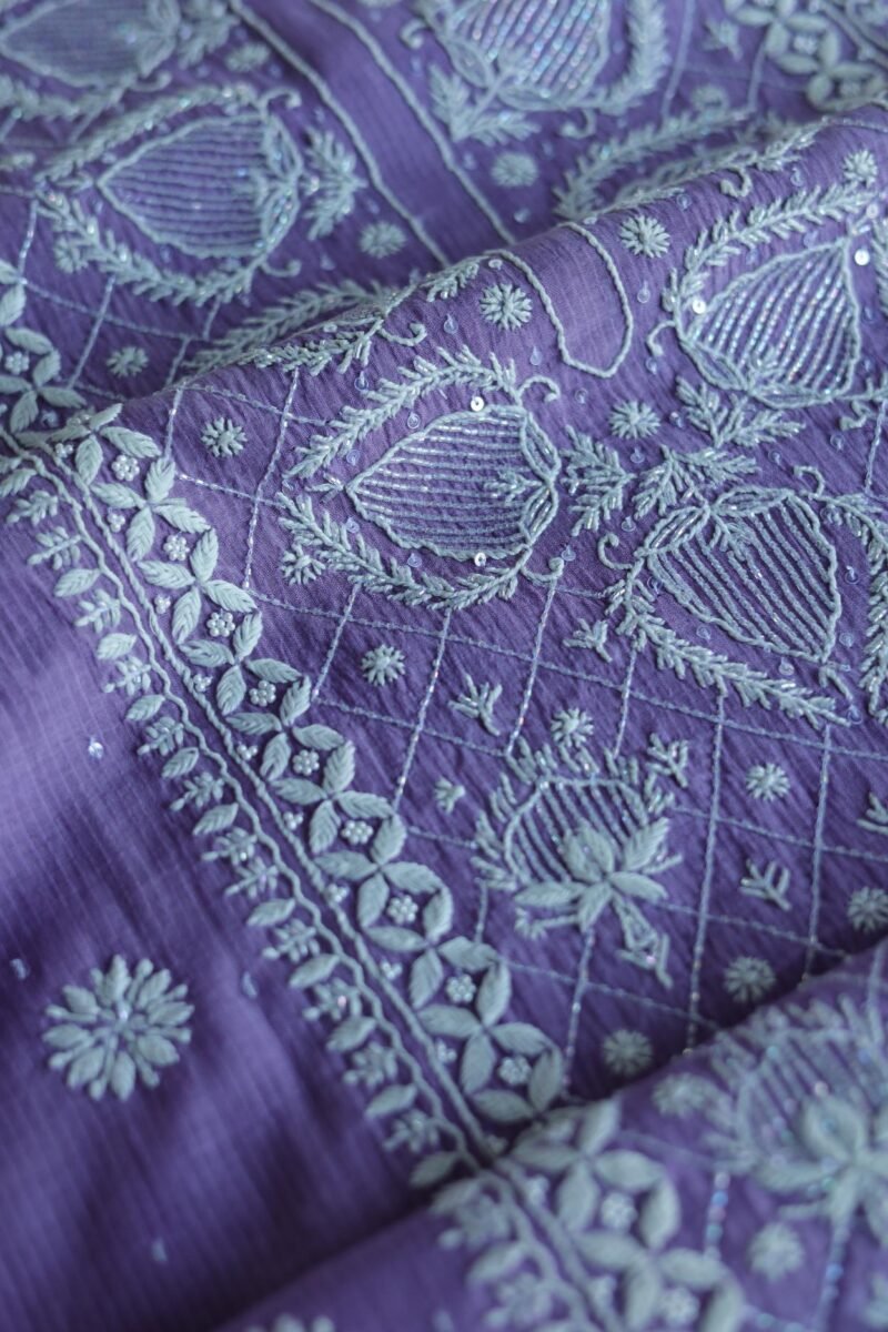 Mal Cotton Fine Chikankari With Kamdani Work Unstitched Fabric