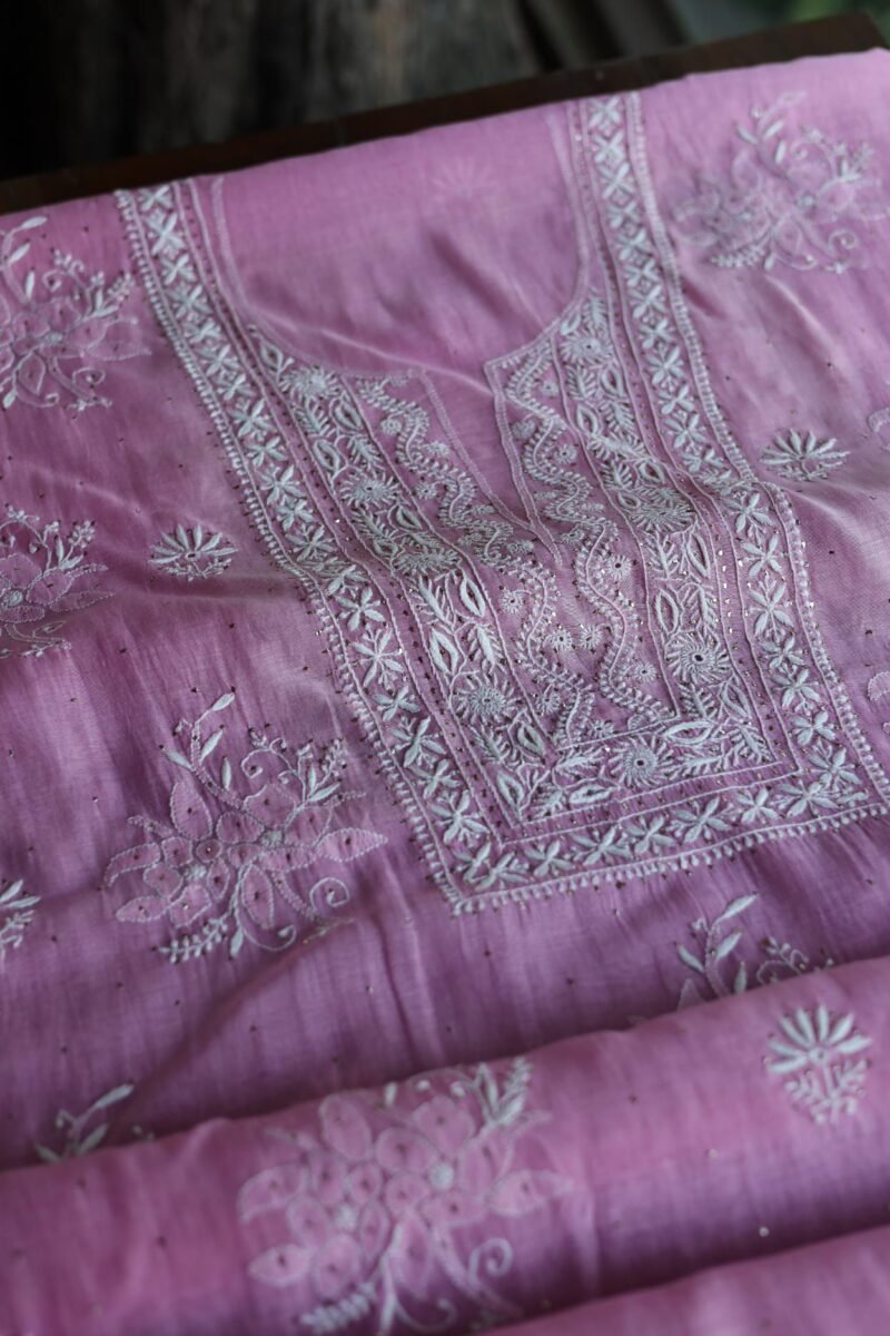 Mal Cotton Fine Chikankari With Kamdani Work Unstitched Fabric
