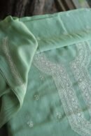 Green Malmal Chikankari Unstitched Men's Kurtas Fabrics