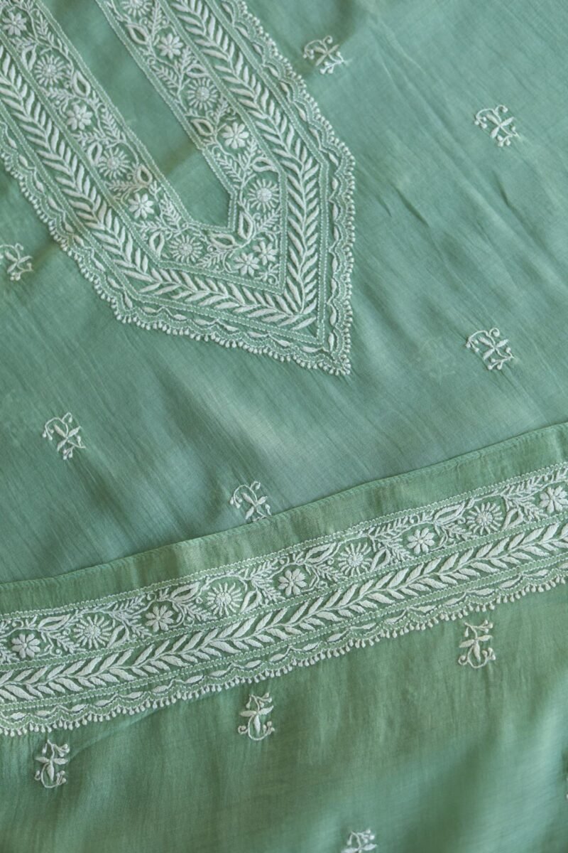 Green Malmal Chikankari Unstitched Men's Kurtas Fabrics