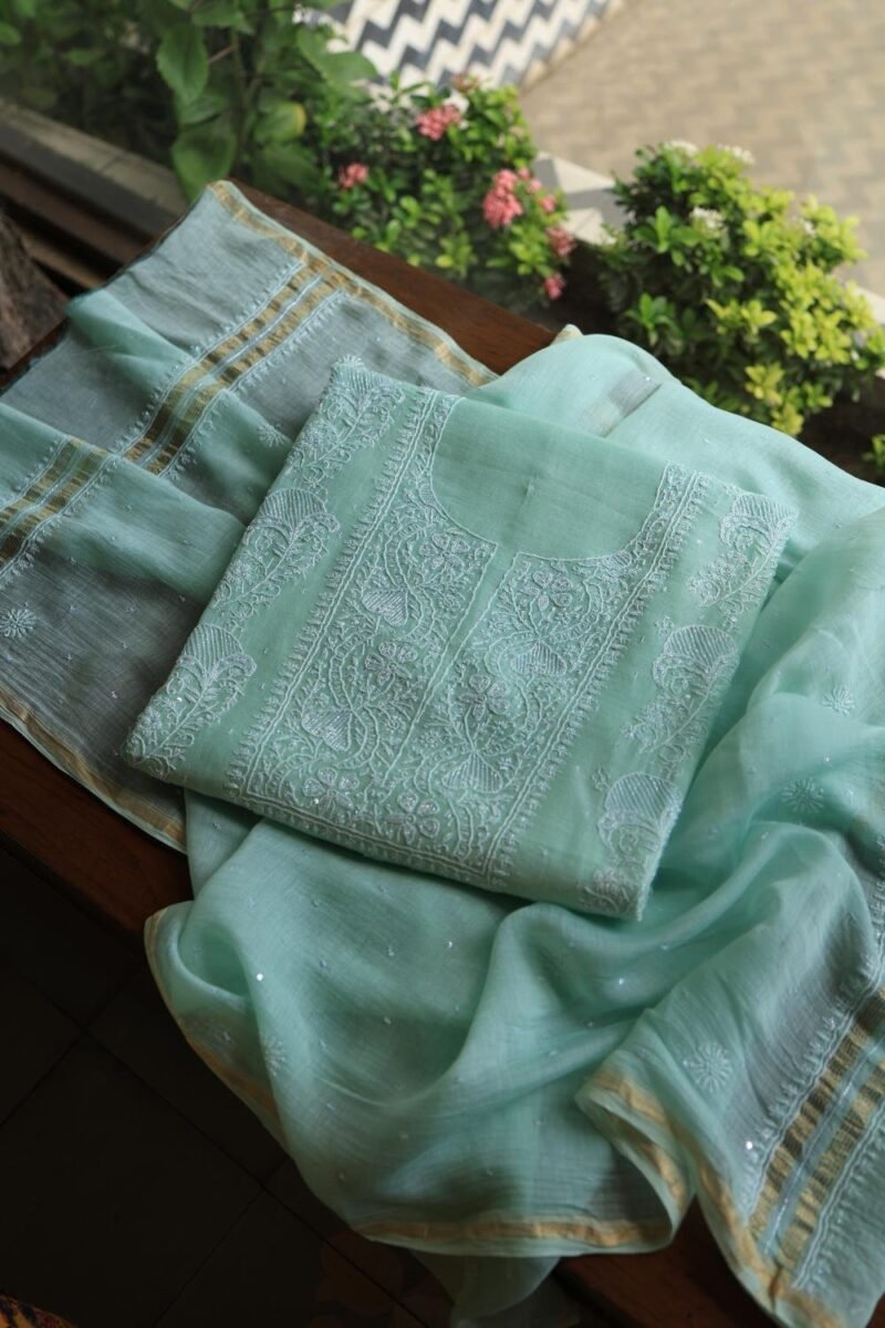 Malmals Pearl Work Fine Chikankari Unstitched Fabrics