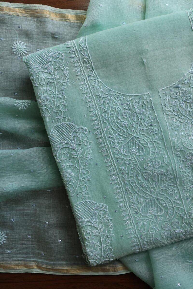Malmals Pearl Work Fine Chikankari Unstitched Fabrics