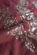 Maroon Roheen Tissue Silk Mukaish Badla Fabric