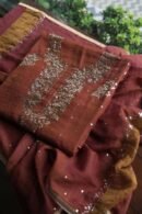 Maroon Roheen Tissue Silk Mukaish Badla Fabric