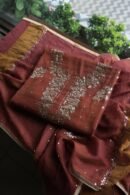 Maroon Roheen Tissue Silk Mukaish Badla Fabric