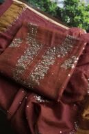 Maroon Roheen Tissue Silk Mukaish Badla Fabric