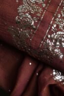 Maroon Roheen Tissue Silk Mukaish Badla Fabric