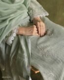Mint Green Soft Malmal Stripe Pattern Pearl Work Chikankari Kurta Set