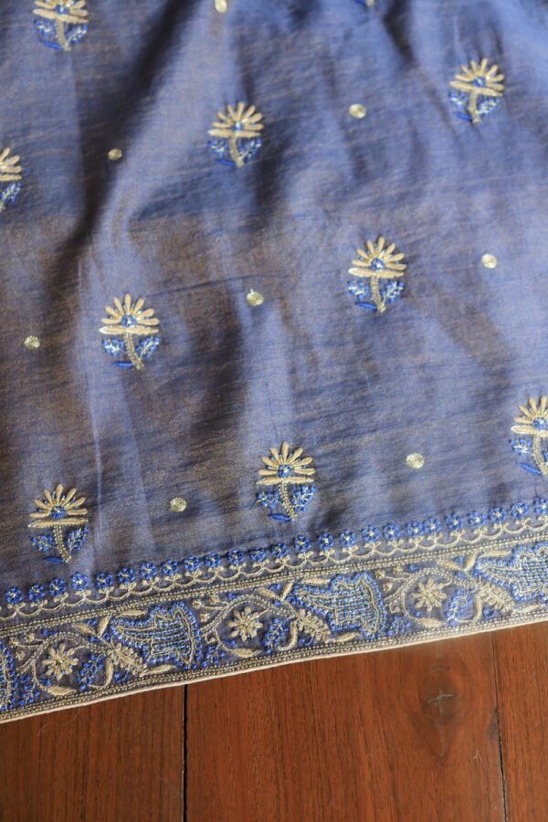 Mist Blue Roheen Tissue Silk Chikankari Fabrics - Image 13