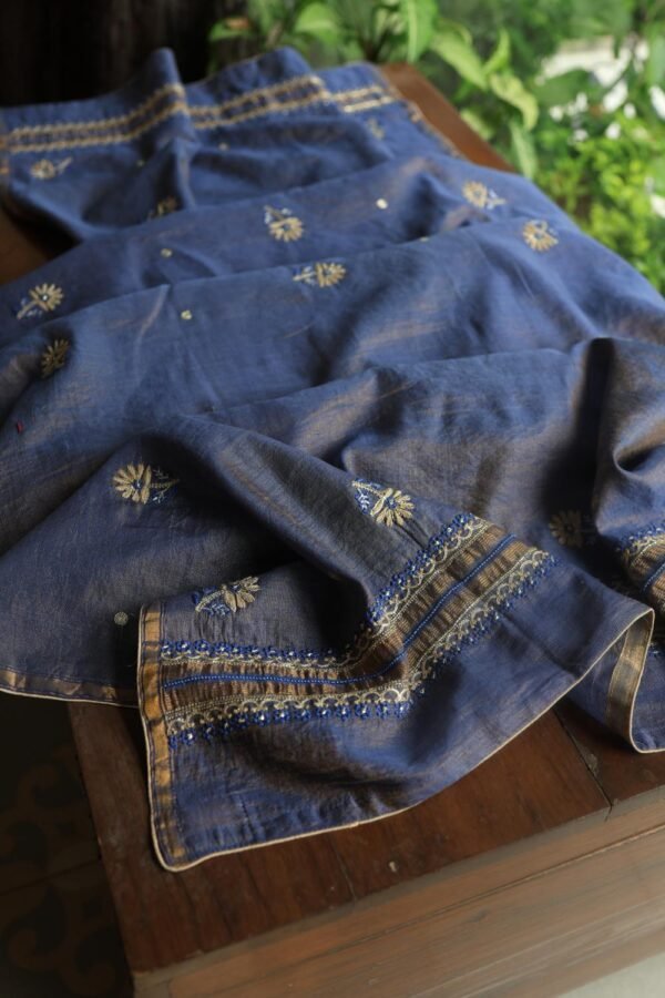 Mist Blue Roheen Tissue Silk Chikankari Fabrics - Image 14