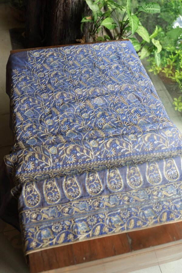 Mist Blue Roheen Tissue Silk Chikankari Fabrics - Image 7