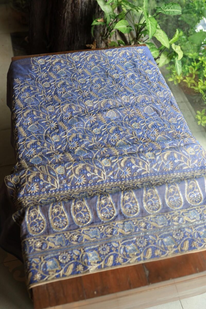 Mist Blue Roheen Tissue Silk Chikankari Fabrics