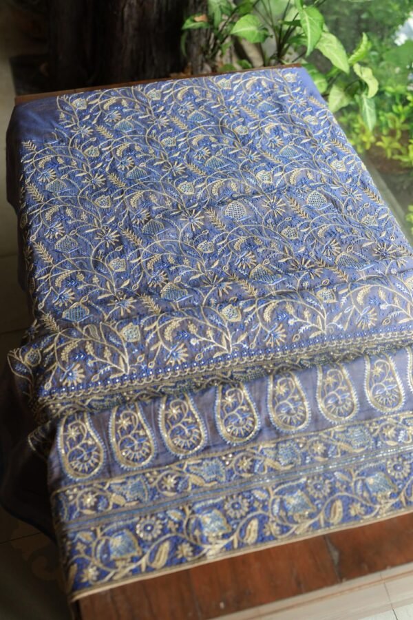 Mist Blue Roheen Tissue Silk Chikankari Fabrics - Image 9