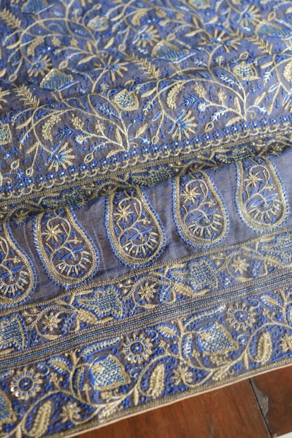 Mist Blue Roheen Tissue Silk Chikankari Fabrics - Image 10
