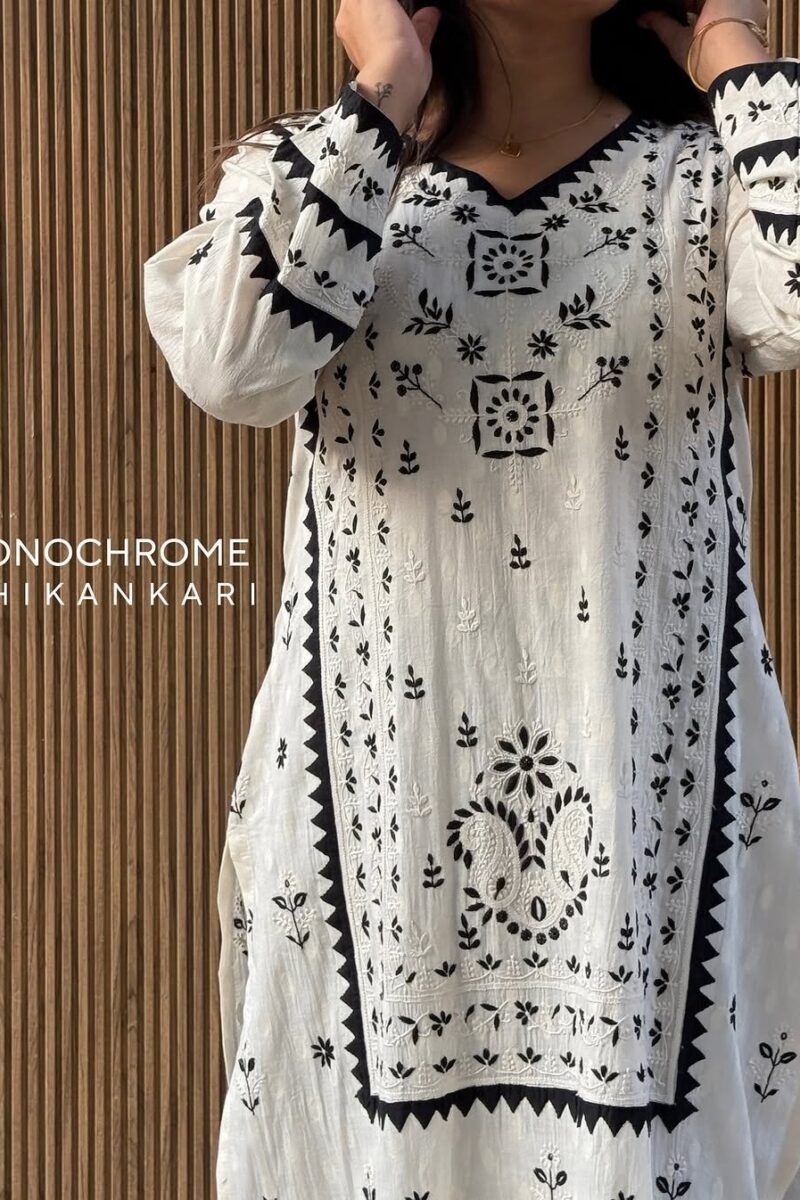 Monochrome Applique Cotton Kurta