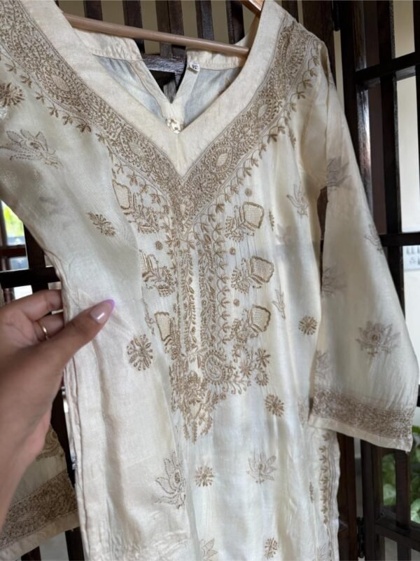 Mulberry Silk Resham Chikankari Ready To Wear Kurta - Image 3