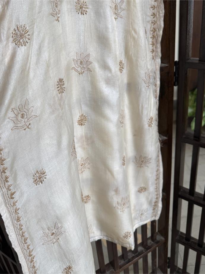 Mulberry Silk Resham Chikankari Ready To Wear Kurta