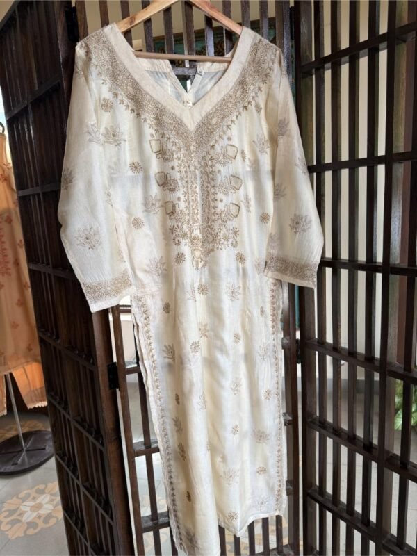 Mulberry Silk Resham Chikankari Ready To Wear Kurta - Image 5