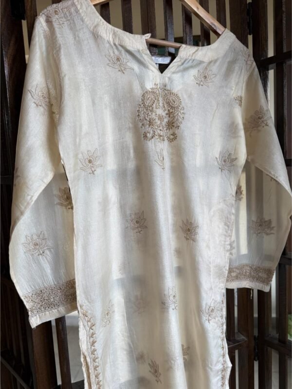 Mulberry Silk Resham Chikankari Ready To Wear Kurta - Image 6