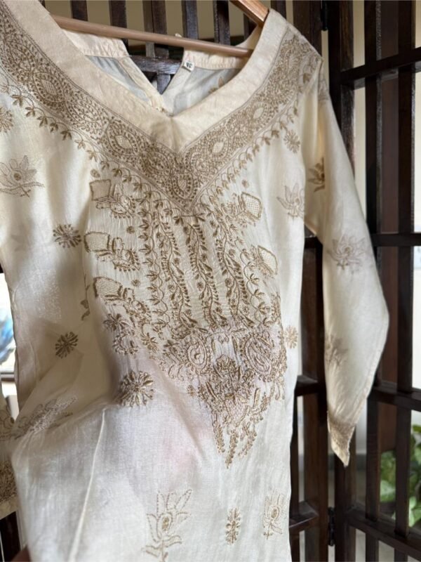 Mulberry Silk Resham Chikankari Ready To Wear Kurta - Image 7