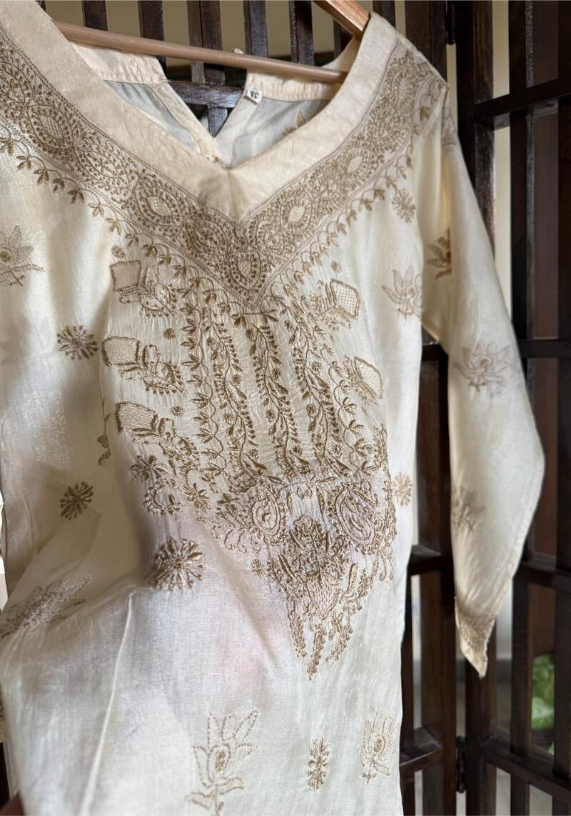 Mulberry Silk Resham Chikankari Ready To Wear Kurta