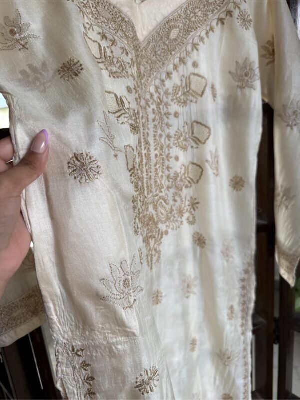 Mulberry Silk Resham Chikankari Ready To Wear Kurta - Image 8