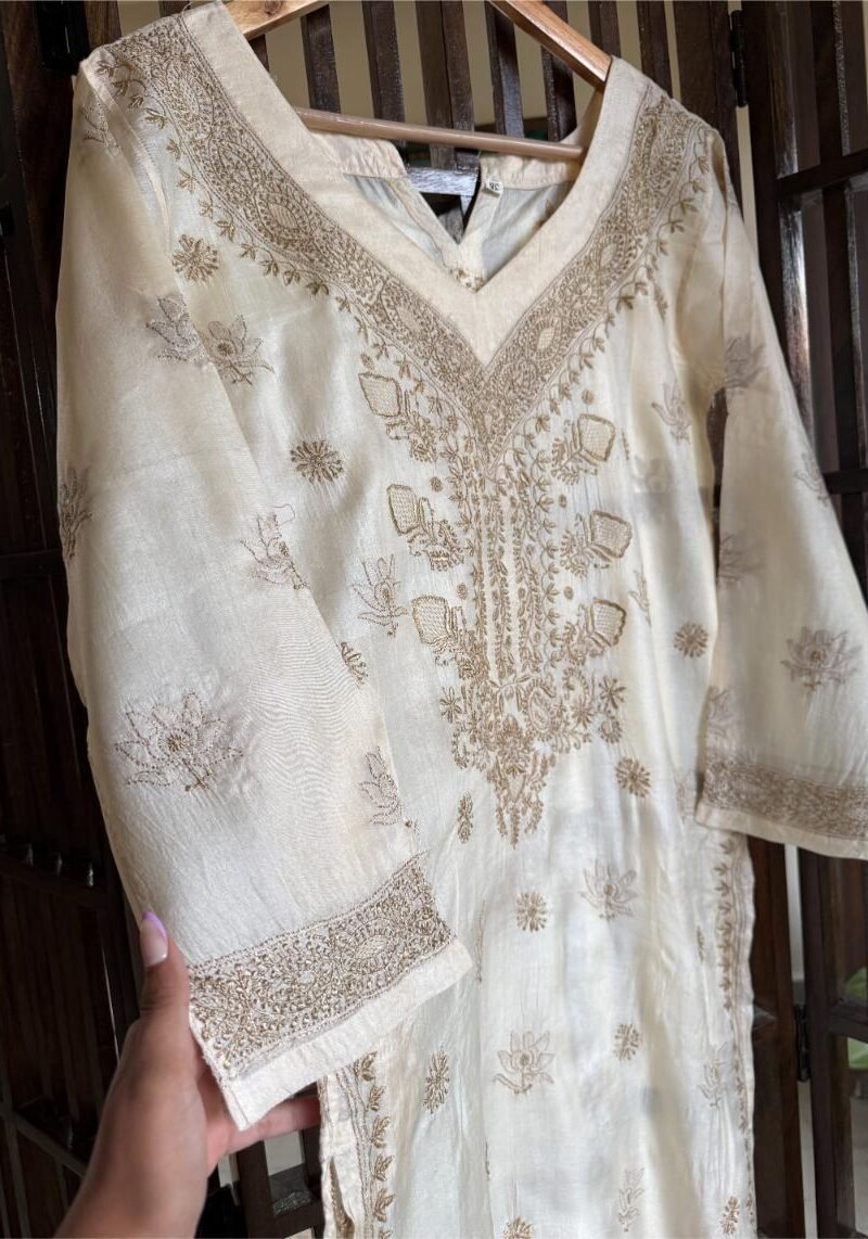 Mulberry Silk Resham Chikankari Ready To Wear Kurta