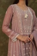 Light Mauve Mulmul Pearl White Chikankari Ready To Wear Kurta Dupatta Set