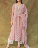 Light Mauve Mulmul Pearl White Chikankari Ready To Wear Kurta Dupatta Set