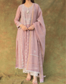 Light Mauve Mulmul Pearl White Chikankari Ready To Wear Kurta Dupatta Set