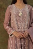 Light Mauve Mulmul Pearl White Chikankari Ready To Wear Kurta Dupatta Set