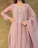 Light Mauve Mulmul Pearl White Chikankari Ready To Wear Kurta Dupatta Set