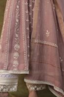 Light Mauve Mulmul Pearl White Chikankari Ready To Wear Kurta Dupatta Set