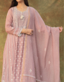 Light Mauve Mulmul Pearl White Chikankari Ready To Wear Kurta Dupatta Set