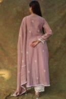 Light Mauve Mulmul Pearl White Chikankari Ready To Wear Kurta Dupatta Set