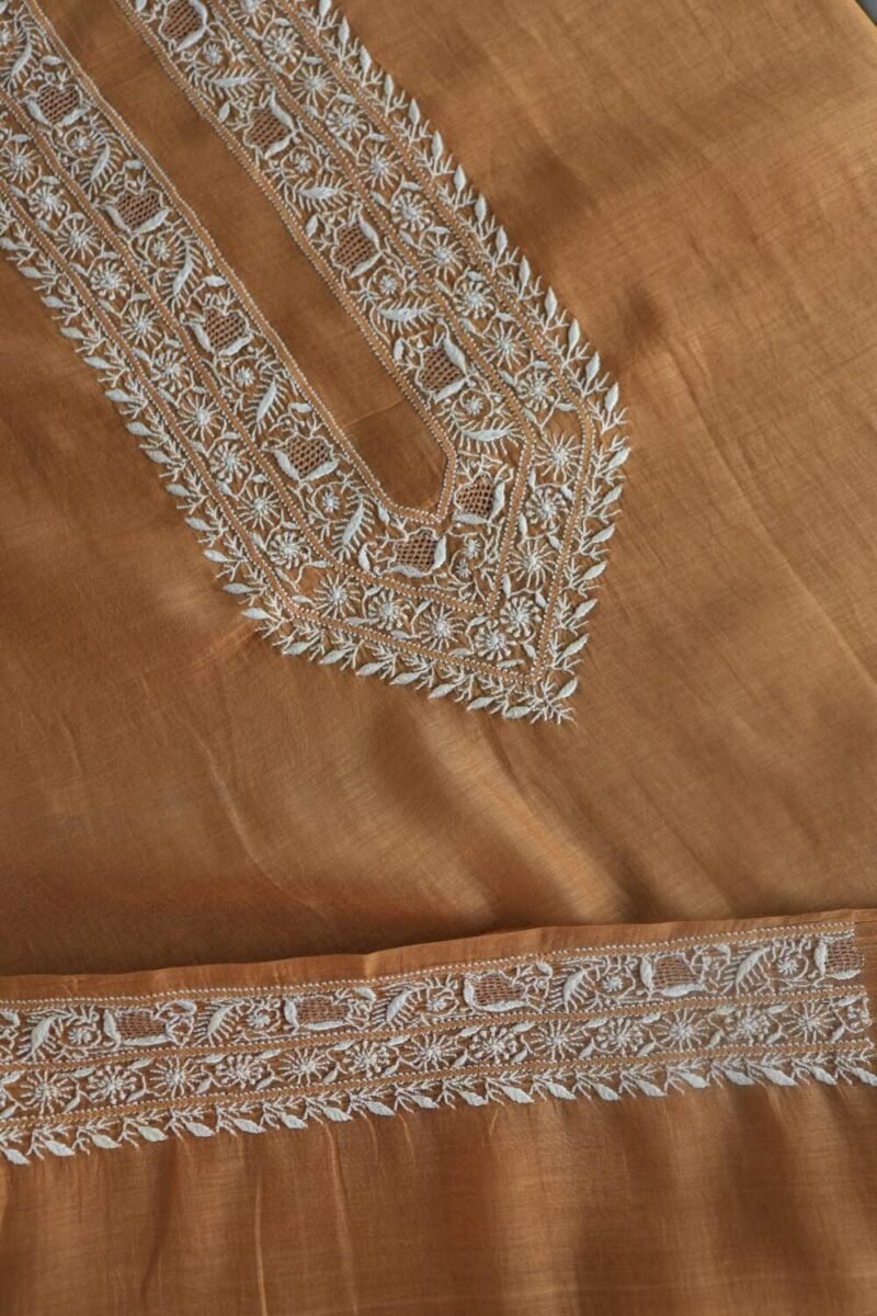 Mustard Malmal Chikankari Unstitched Men's Kurtas Fabrics