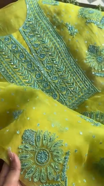 Neon Noor Organza Silk Chikankari Unstitched Kurta Dupatta Set