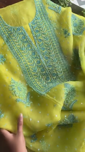 Neon Noor Organza Silk Chikankari Unstitched Kurta Dupatta Set