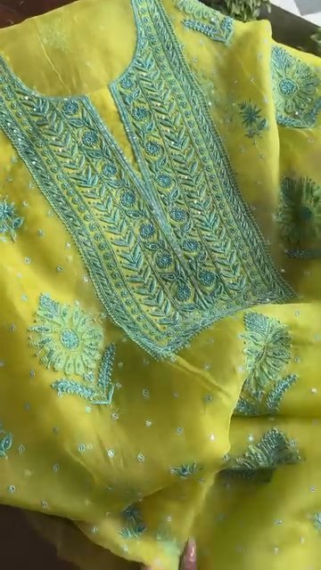 Neon Noor Organza Silk Chikankari Unstitched Kurta Dupatta Set