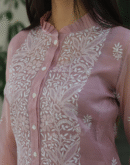 Noor Organza Chikankari Frill Collar Ready To Wear Short Top