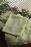 Noor Organza Silk Chikankari Mukaish Kamdani Unstitched Fabric